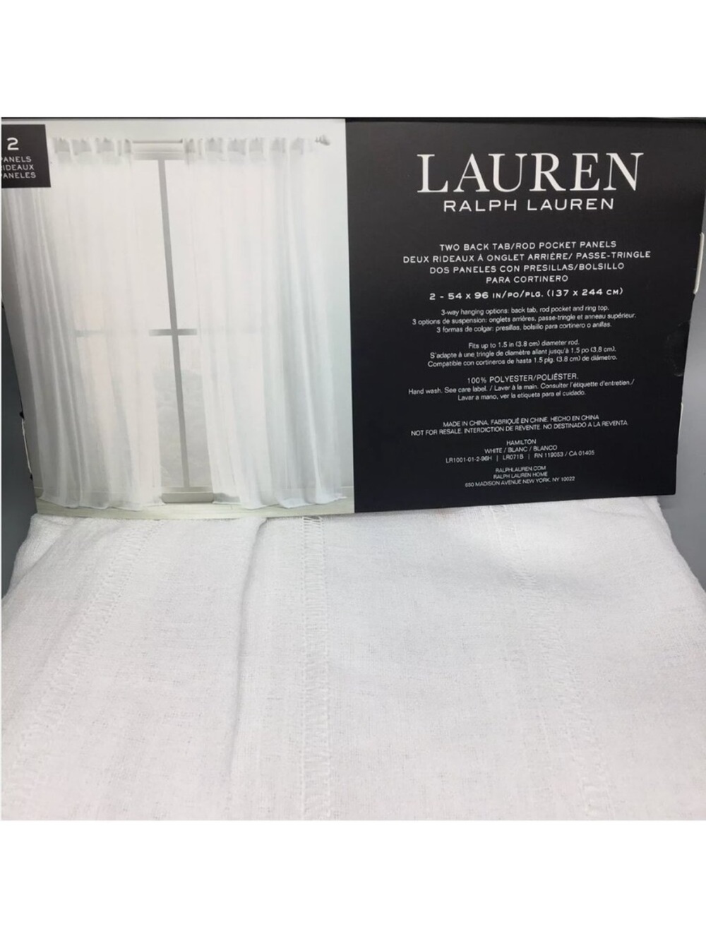 Lauren Ralph Lauren "Hamilton" White Sheer Hemstitch Curtain Panels (Pair)⁠